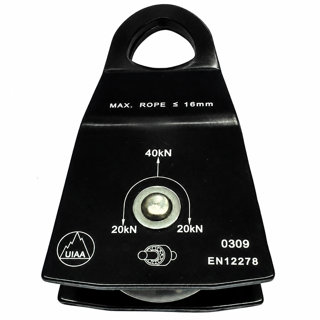 Polia Base Chata com Rolamento de Esferas para Cordas de até 16 mm